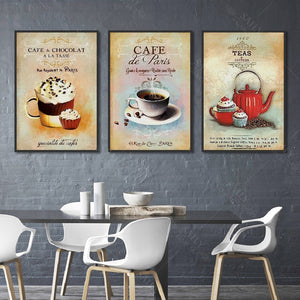 Nordic Poster Vintage Modern Minimalist Coffee Dessert Canvas painting Abstract Home Decoration Kitchen Wall Pictures No Frame - SallyHomey Life's Beautiful