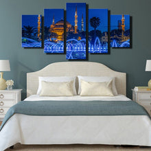 Load image into Gallery viewer, Islamic Blue Turkey Istanbul Sultan Ahmed Mosque Religious Night Scene Posters Prints on Canvas Wall Art Painting for Room Decor - SallyHomey Life&#39;s Beautiful