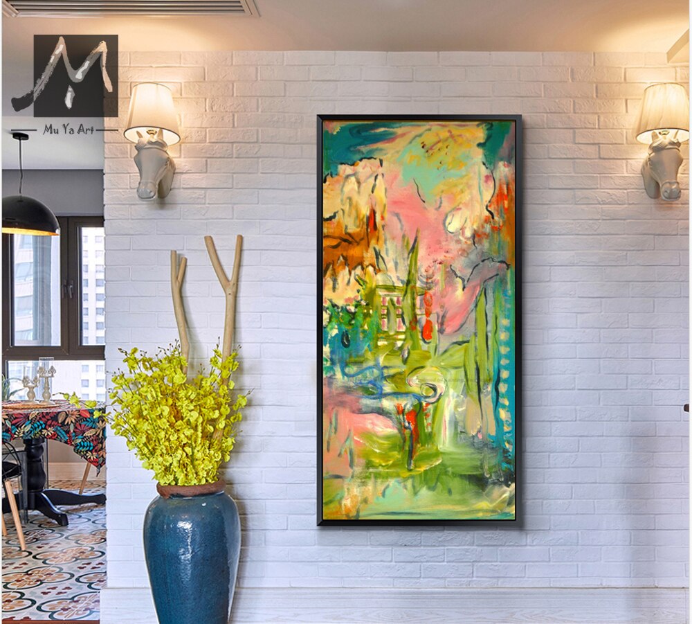 Abstract modern canvas wall art hand painted oil painting on canvas vertical watercolor paint brush for living room decoration - SallyHomey Life's Beautiful