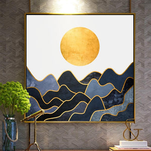 100% Hand Painted Morden Golden Sun Mountain Painting On Canvas Wall Art Frameless Picture Decoration For Live Room Home Decor