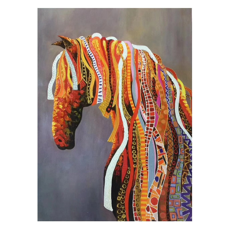 100% Hand Painted Abstract Horse Head Oil Painting On Canvas Wall Art Frameless Picture Decoration For Live Room Home Decor Gift