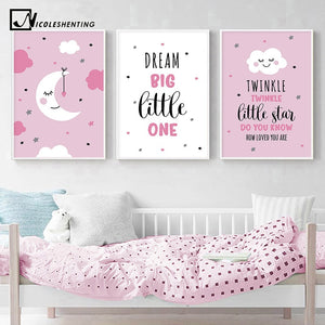 Cartoon Moon Canvas Art Poster Nursery Quotes Decorative Print Wall Painting Decoration Picture Nordic Kid Baby Bedroom Decor - SallyHomey Life's Beautiful