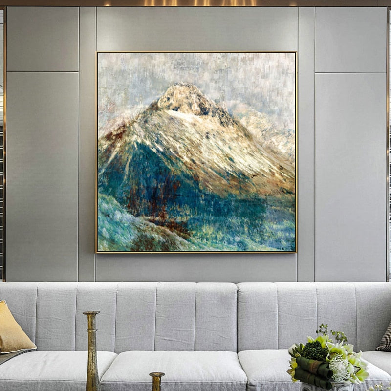 Abstract Art Oil Pianting Posters and Prints on Canvas Wall Painting Golden Mountains Pictures for Living Room Decor No Frame - SallyHomey Life's Beautiful