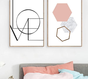 LOVE Wall Art Canvas Poster and Print Hexagon Graphic Abstract Painting Minimalist Nordic Decoration Pictures Modern Home Decor - SallyHomey Life's Beautiful