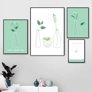 Minimalist Potted Fresh Flower Leaf Vase Wall Art Canvas Painting Nordic Posters And Prints Wall Pictures For Living Room Decor - SallyHomey Life's Beautiful
