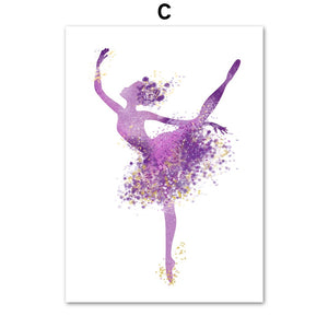 Cartoon Pink Ballet Dancer Girl Wall Art Canvas Painting Nordic Posters And Prints Wall Pictures For Baby Kids Room Home Decor - SallyHomey Life's Beautiful
