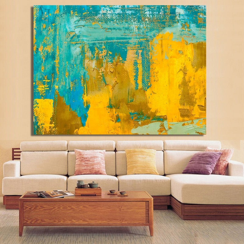 Modern Abstract Art Posters and Prints Wall Art Canvas Painting Glod Yellow and Green Abstract Pictures for Living Room Decor - SallyHomey Life's Beautiful