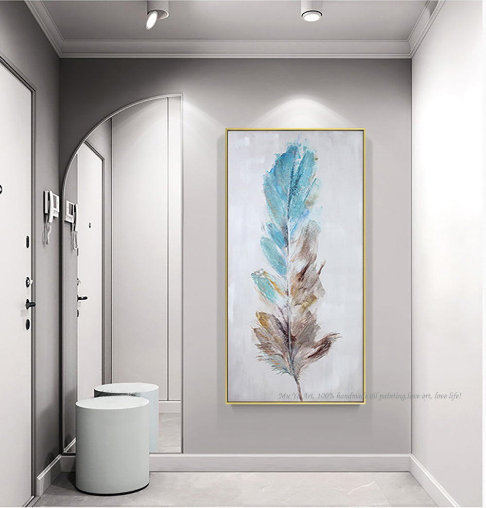 Hand painted canvas oil painting feather wall art canvas laminas decorativas pared cuadros cuadros para el hogar para la sala - SallyHomey Life's Beautiful