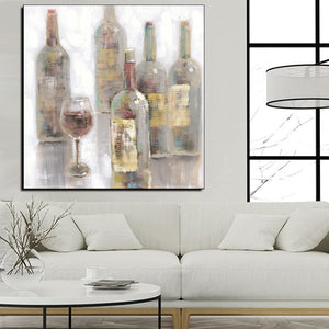 Impressionism Red Wine Bottle and Goblet Art Painting Digital Print With Hand Paint Living Room Wall Decoration Home Decor Gift - SallyHomey Life's Beautiful