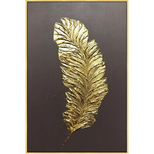 Load image into Gallery viewer, Gold Feather Art Painting on Canvas Acrylic Wall Art Modern Picture Hand Painted - SallyHomey Life&#39;s Beautiful