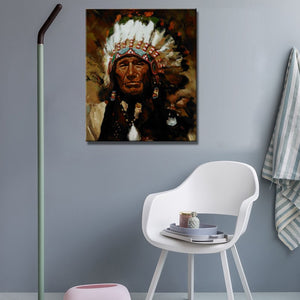 Native Indian Feathered Portrait Pop Art Canvas Painting Old Man Decorative Posters and Prints Wall Art Picture for Living Room - SallyHomey Life's Beautiful