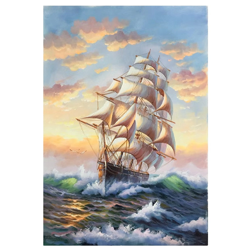 100% Hand Painted Modern Sailing Art Oil Painting On Canvas Wall Art Frameless Picture Decoration For Live Room Home Decor Gift