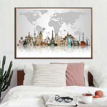 Load image into Gallery viewer, Modern World Famous Buildings Canvas Painting Big Ben Pyramids Map Print Poster Canvas Art Wall Picture Home Decor Frameless - SallyHomey Life&#39;s Beautiful