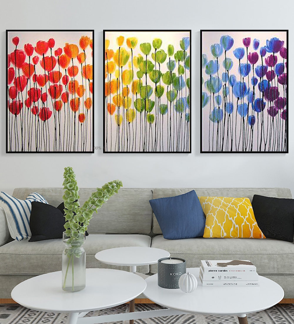 3 piezas pinturas al oleo abstractas Cuadros decorativos  oil painting on canvas handmade wall pictures for living room flower - SallyHomey Life's Beautiful