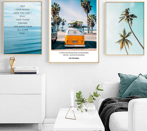 Tropical Sea Palm tree Bus Landscape Wall Art Canvas Poster Nordic Motivational Prints Painting Wall Picture for Living Room - SallyHomey Life's Beautiful