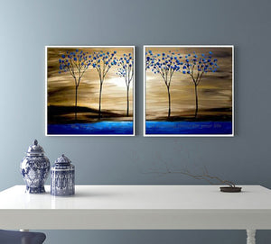 Decorative panels oil painting on canvas handmade blue tree tableaux peints la main tableau decoration murale salon for kitchen - SallyHomey Life's Beautiful