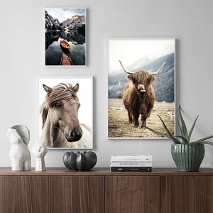 Scandinavian Poster Nordic Style Print Sheep Horse Cattle Animal Wall Art Canvas Painting Field Nature Picture Living Room Decor - SallyHomey Life's Beautiful