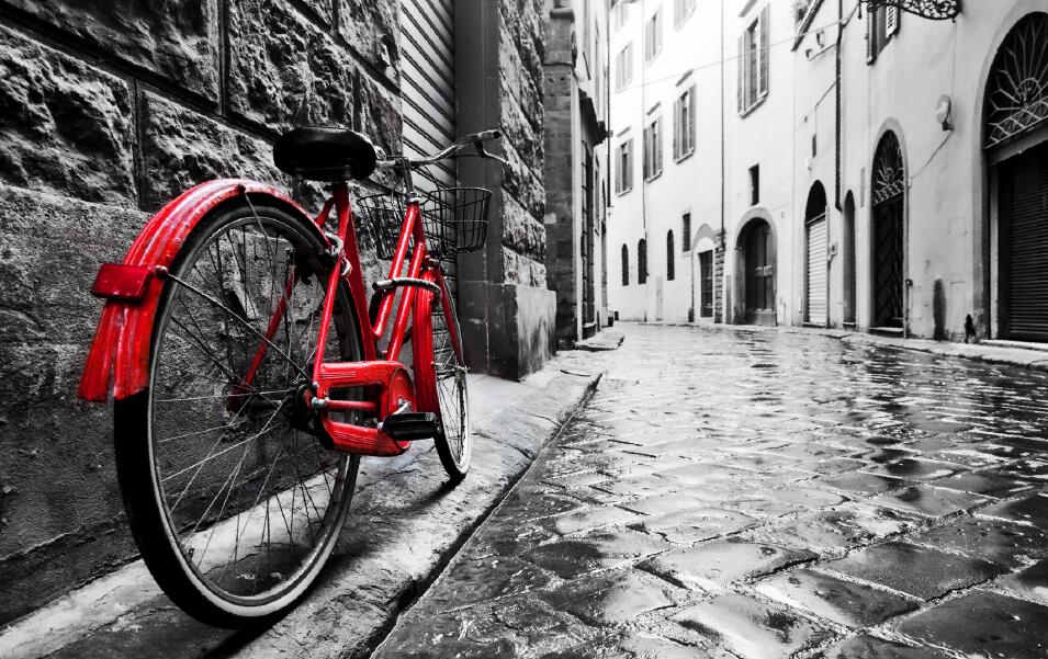 Urban or Rural Landscape Painting Digital Printed Painting Canvas Art A Red Bike In The Street Canvas Painting Home Decor Gift - SallyHomey Life's Beautiful