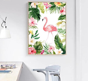 Watercolor Flowers Flamingo Nordic Art Canvas Posters and Prints Landscape Painting Wall Picture for Living Room Home Decor 002 - SallyHomey Life's Beautiful