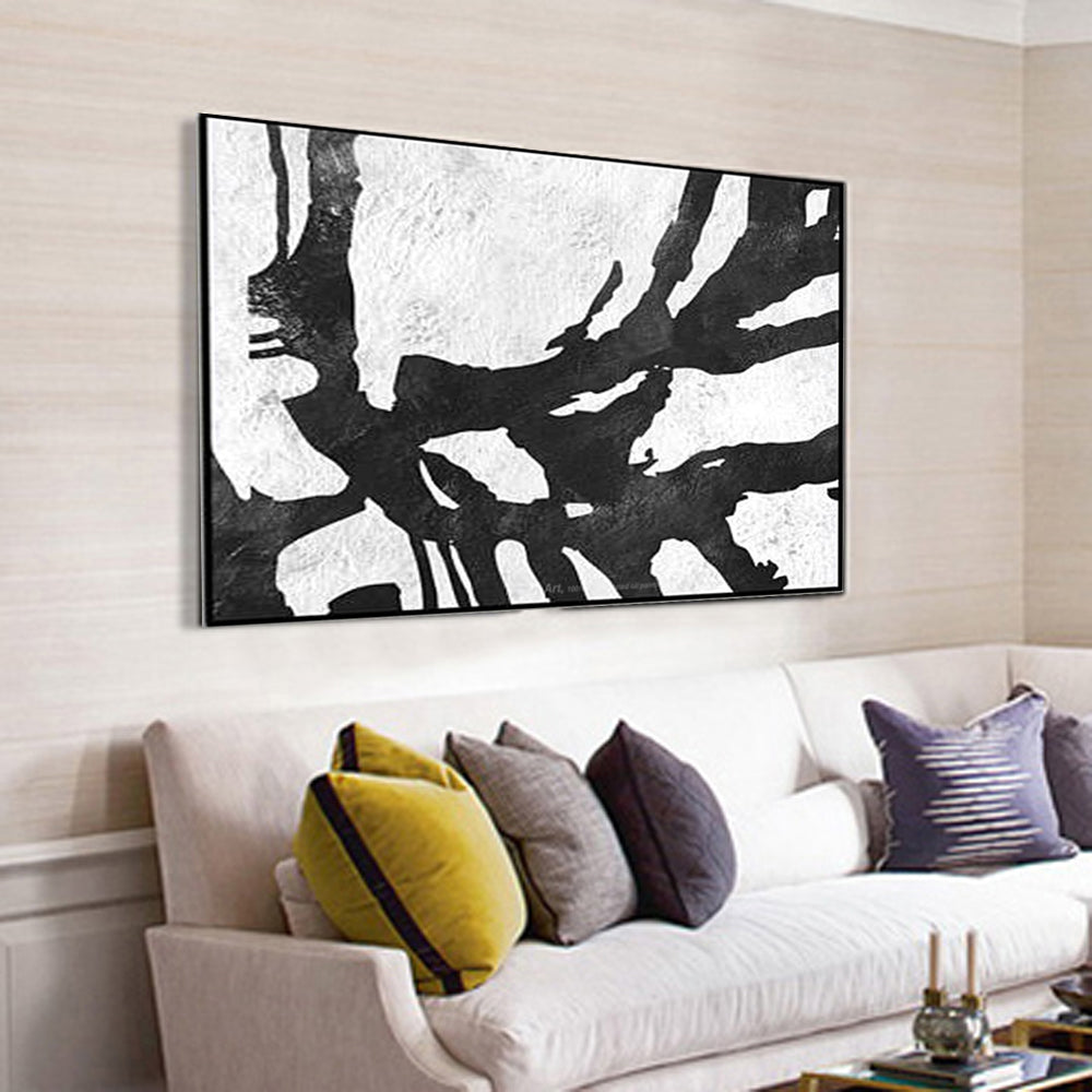 Handpainted black white paintings large canvas paintings for living room home decor unframed - SallyHomey Life's Beautiful