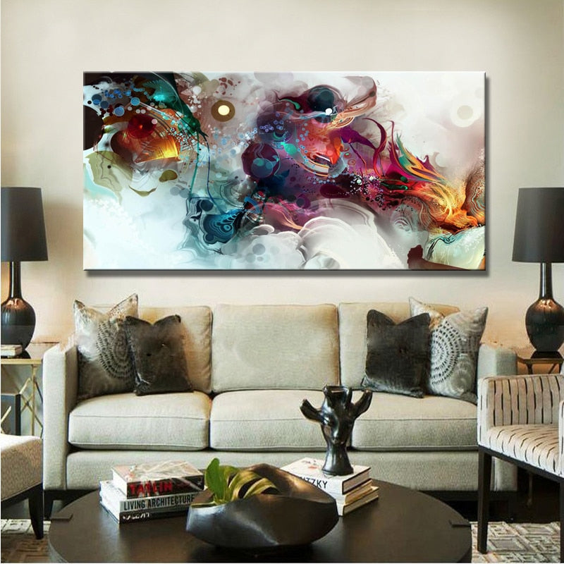 Modern Posters and Prints Wall Art Canvas Painting on Canvas Home Decor Watercolor Abstract Dangon Pictures for Living Room Wall - SallyHomey Life's Beautiful