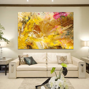 Modern Abstract Art Posters and Prints Wall Art Canvas Painting Golden Yellow Abstract Wall Paintings For Living Room Home Decor - SallyHomey Life's Beautiful