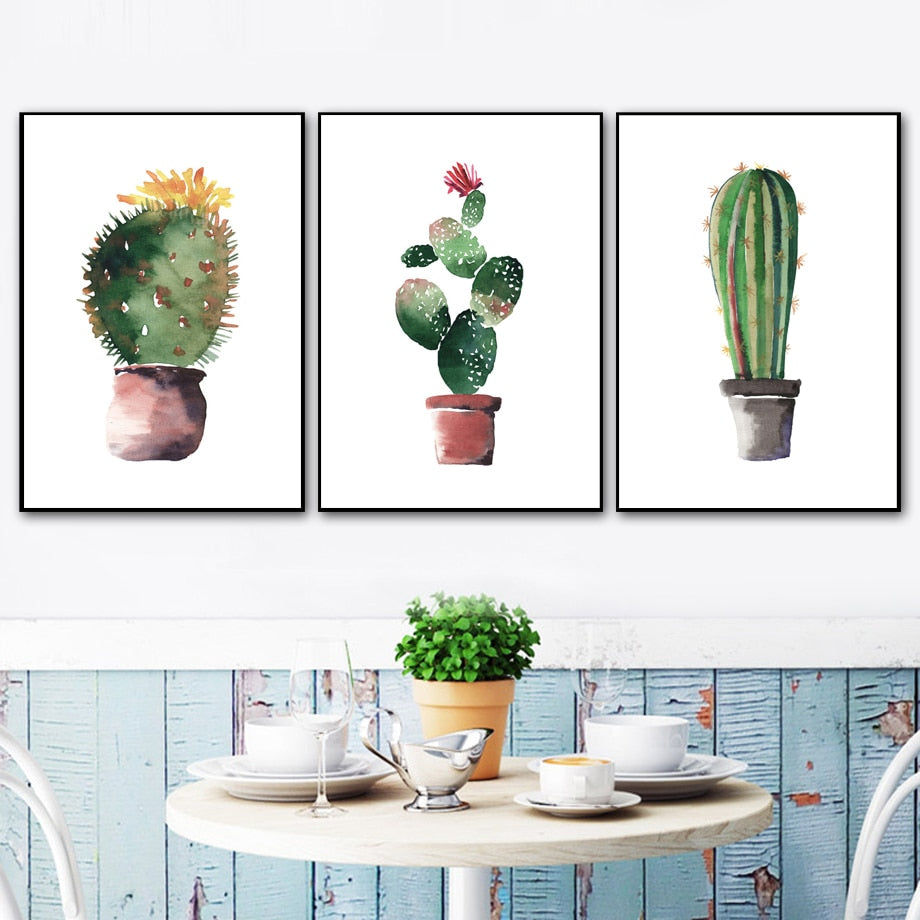 Potted Succulents Cactus Prickly Pear Wall Art Canvas Painting Nordic Posters And Prints Wall Pictures For Living Room Decor - SallyHomey Life's Beautiful
