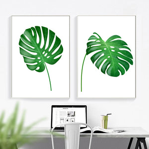 Green Big Palm Leaf Monstera Banana Leaf Wall Art Print Canvas Painting Nordic Posters And Prints Wall Pictures For Living Room - SallyHomey Life's Beautiful