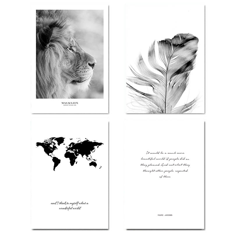 Scandinavian Black White Poster Nordic Canvas Wall Art Print Africa Animal Lion Painting Decorative Picture Home Decoration - SallyHomey Life's Beautiful