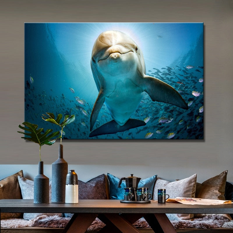 The Cute Dolphin Pictures for Living Room  No Frame - SallyHomey Life's Beautiful