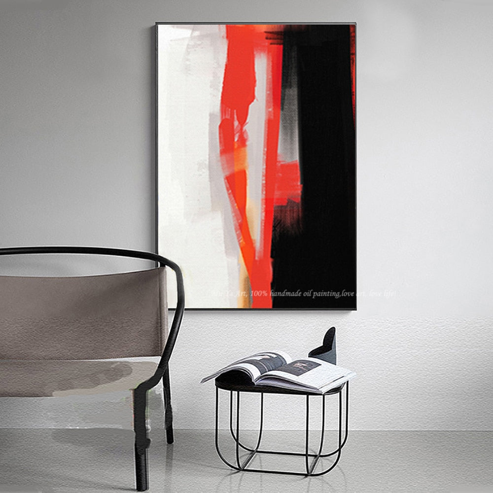 Office painting Abstract Wall Art canvas oil painting  black and white red oil on canvas decorative pictures for home decoration - SallyHomey Life's Beautiful