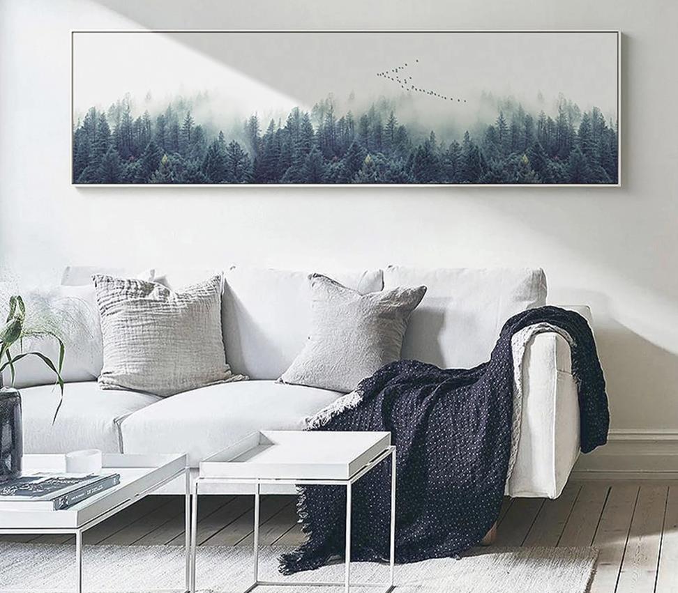 Nordic Decor Foggy Forest Landscape Wall Art Poster Canvas Art Print Forest Painting Wall Picture for Living Room - SallyHomey Life's Beautiful