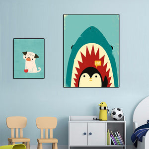 Modern Abstract Cute Animals Canvas Painting Cartoon Dog Giraffe Fox Print Poster Wall Picture - SallyHomey Life's Beautiful