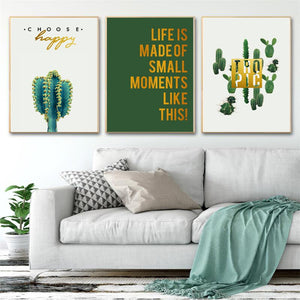 Nordic Minimalism Posters And Prints Green Wall Art Canvas Painting Cacti Flowers Art Pictures for Living Room Decor Frameless - SallyHomey Life's Beautiful