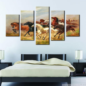 5Pcs Modern Digital Printed Wall Art Poster Thousands Steeds Gallop Canvas Prints Wall Decoration For Living Room Wall No Frame - SallyHomey Life's Beautiful