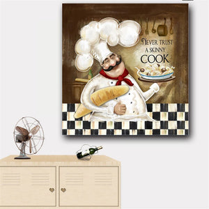 Waterproof Canvas Print Poster Never Trust a Skinny Cook Picture Cook Kitchen Decor Wall Painting For Restaurant Home Decoration - SallyHomey Life's Beautiful