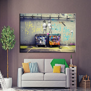 Modern Graffiti Art Painting Life is Short Chill the Duck out Two Nude Kids Print Poster Canvas Painting Wall picture Home Decor - SallyHomey Life's Beautiful