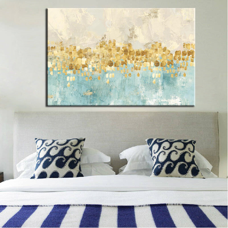 70x100cm Modern Abstract Gold Money Sea Wave Poster Print on Canvas - SallyHomey Life's Beautiful