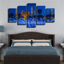 Load image into Gallery viewer, Islamic Blue Turkey Istanbul Sultan Ahmed Mosque Religious Night Scene Posters Prints on Canvas Wall Art Painting for Room Decor - SallyHomey Life&#39;s Beautiful