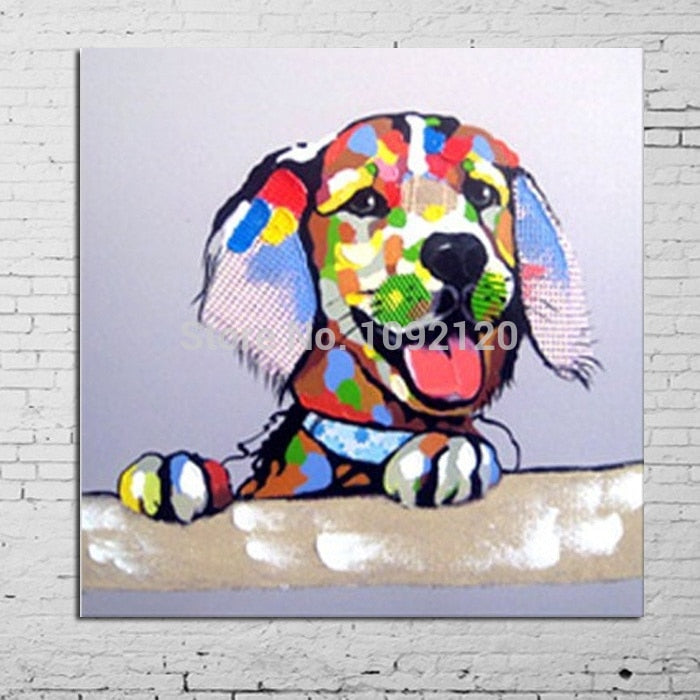 100% Hand Painted Animal Painting Hot Sell Colorful Dog Living Room Home Decor Canvas Oil Paintings Top Sell Pic For House Decoration