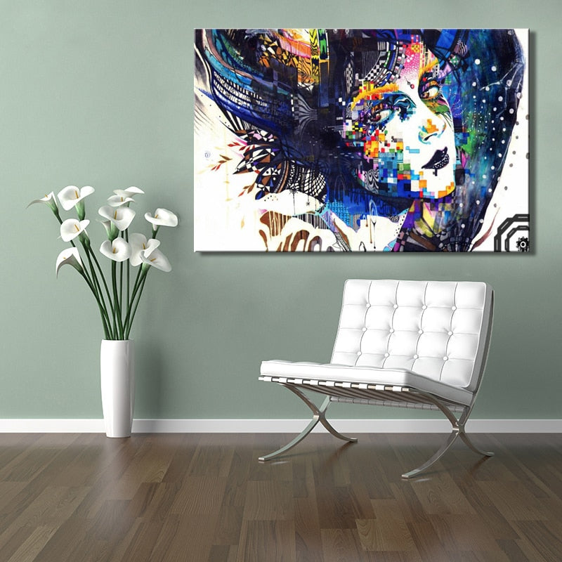 Modern Computer Art Poster and HD Print on Canvas Wall Art Painting Abstract Colorful Girl Decorative Pictures for Bedroom Decor - SallyHomey Life's Beautiful