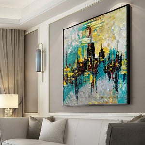 Modern city scenery pictures fashion home design vintage canvas painting handmade large canvas art for living room one piece art - SallyHomey Life's Beautiful