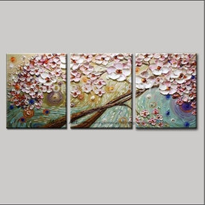 Canvas painting modern acrylic painting set tree triptych painting flower pictures modern abstract living room - SallyHomey Life's Beautiful
