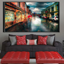 Load image into Gallery viewer, Town Street Landscape Canvas Painting Digital Printed Canvas Art Picture A Girl Walks In The Rain Oil Painting Home Decor Gift - SallyHomey Life&#39;s Beautiful