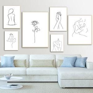 Abstract Lady Line Drawing Picture Home Decor Nordic Canvas Painting Wall Art Figure Body Hand Posters and Print for Living Room - SallyHomey Life's Beautiful