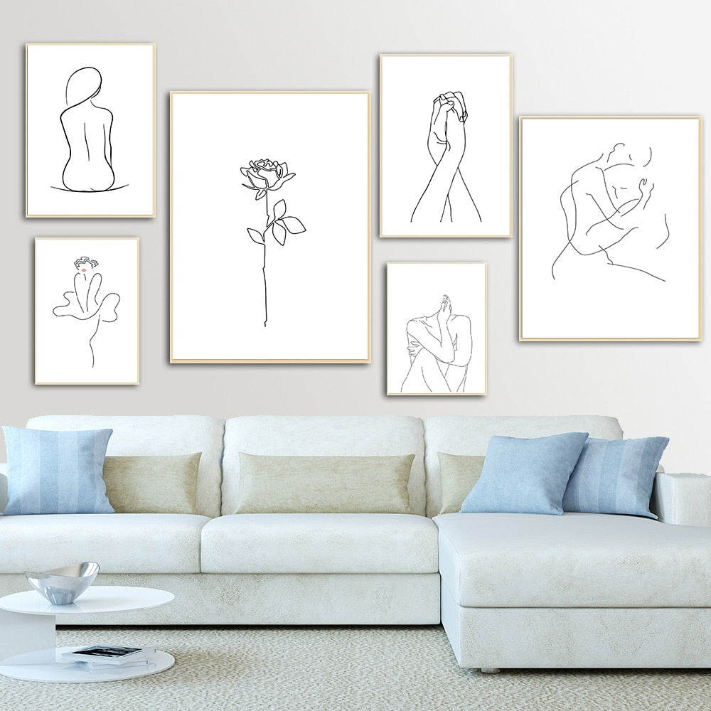 Abstract Lady Line Drawing Picture Home Decor Nordic Canvas Painting Wall Art Figure Body Hand Posters and Print for Living Room - SallyHomey Life's Beautiful