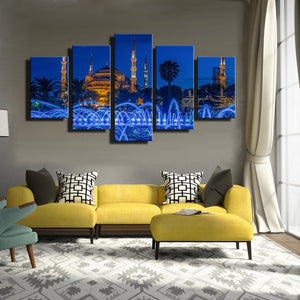 Islamic Blue Turkey Istanbul Sultan Ahmed Mosque Religious Night Scene Posters Prints on Canvas Wall Art Painting for Room Decor - SallyHomey Life's Beautiful