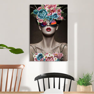 Abstract Portrait Posters and Prints Wall Art Canvas Painting Flowers Women with Cool Glasse Pictures for Living Room Home Decor - SallyHomey Life's Beautiful