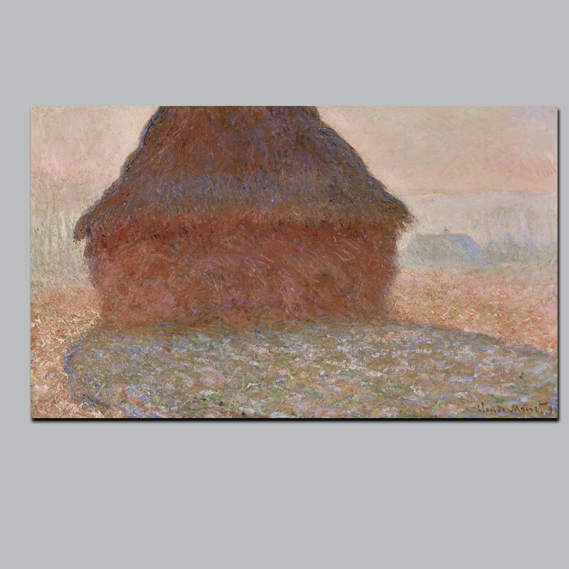 Abstract Canvas Painting Claude Monet The Haystack in Winter Morning Oil Picture Digital Printed for Living Room Home Wall Decor - SallyHomey Life's Beautiful