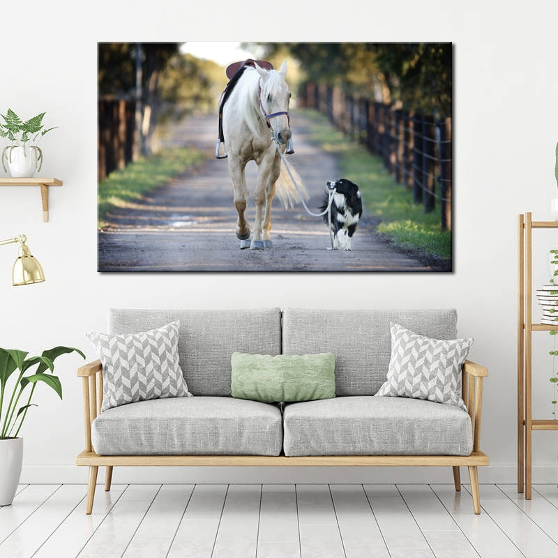 Modern Posters and Prints Wall Art Canvas Painting Wall Decoration The Dog Leads The Horse Pictures for Living Room Frameless - SallyHomey Life's Beautiful